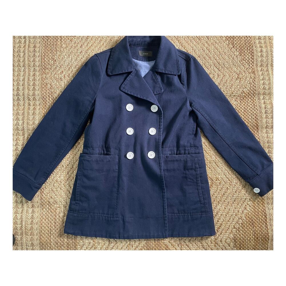 J. Crew Navy blue twill 100% Cotton cropped pea coat jacket casual preppy